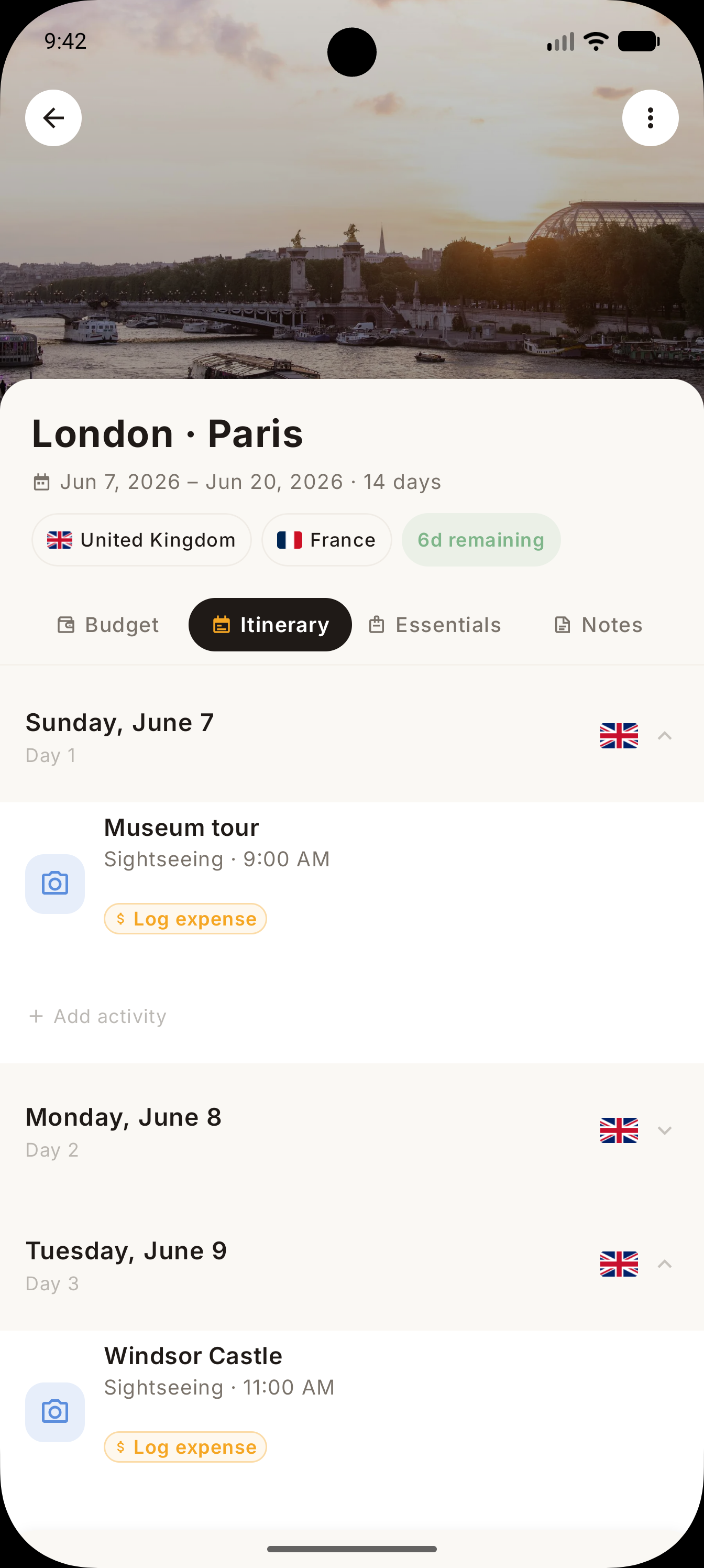 Trip itinerary